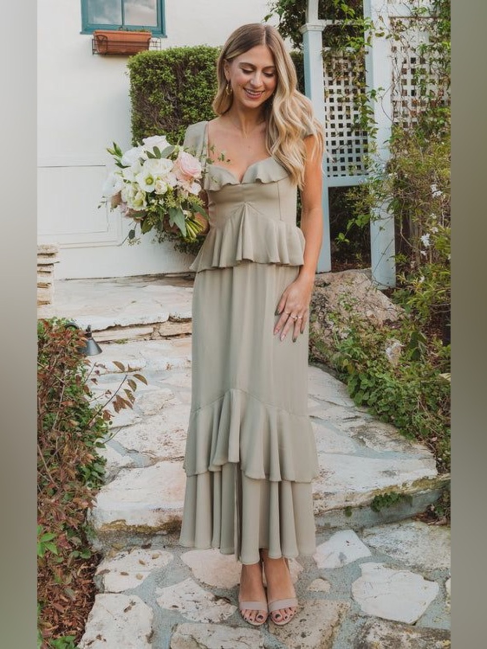 Show Me Your Mumu Sage Green Ruffle Midi Dress